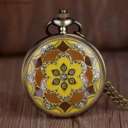 Pocket Watches Top Brand Vintage Yellow Epoxy Jade Flower Quartz Pocket es Women Ladies Girls FOB Chain Best Gift CF1162 Y240410