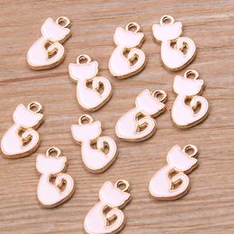 30Pcs 8*15mm 10Color Alloy Metal KC Gold Drop Oil Small Cat Charms Animal Pendant For DIY Bracelet Necklace Jewellery Making