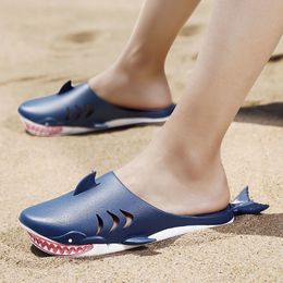 Creative Streetwear Slides Men Red Shark Slipper Summer Blue Slides Male Boys Outdoor Beach Shoes Man Fish Slippers For Swimming