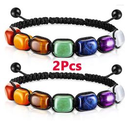 Strand 2Pcs 7 Chakra Reiki Healing Crystal Stretch Bracelets Gemstone Yoga Adjust Braided Rope Bead Bracelet For Women Girls1866