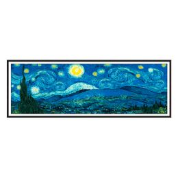 Joy Sunday Van Ggogh Dark Night Panorama Printed Cross Stitch Kits Aida 16CT Folk Craft DIY Handmade Stamped Embroidery Set HOT