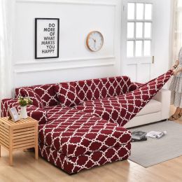 geometric printed sectional sofa cover for living room L shaped sofa protector elastic anti-dust (need to buy 2 pieces together)
