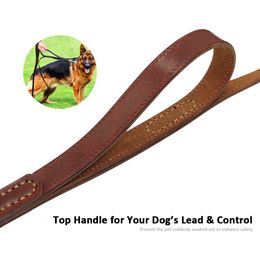 Geniune Leather Pet Dog Leash Rope Pet Training Walking Lead Leashes For Medium Large Dogs Quick Control With 2 Handles