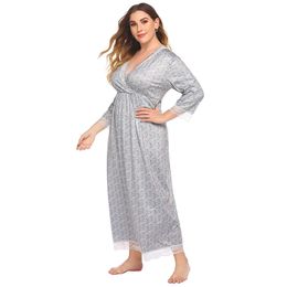 Women Floral Nightgowns Sexy Sleep Shirts Lace Trim V-Neck Short Sleeve Night Sleepwear Soft Nightshirt Full Length