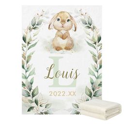 LVYZIHO Personalised Cute Bunny Rabbit Greenery Gold Baby Blanket - 30x40 / 48x60 / 60x80 Inches - Fleece Blanket