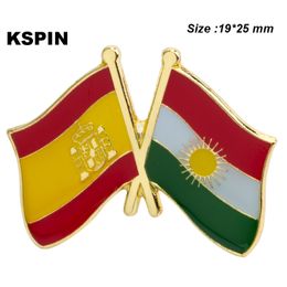 10pcs a lot Spain & KURDISTAN Friendship Flag Badge Flag Brooch National Flag Lapel Pin International Travel Pins