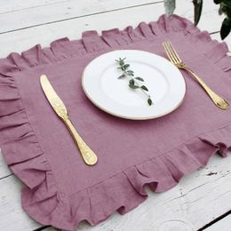 4Pcs 30*45 High Quality Linen Ruffle Placemat Classical Restaurant Dinner Wedding Decorate Pure Linen Custom Cloth Napkins