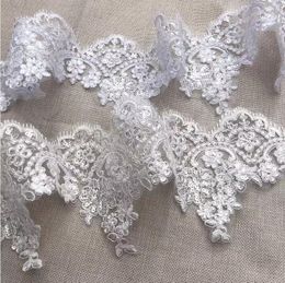 1 Meter 13cm Cording Venise Lace Fabric Bling Sequin Flower White Ivory Venice Mesh Lace Trim Applique Sewing Craft for Wedding