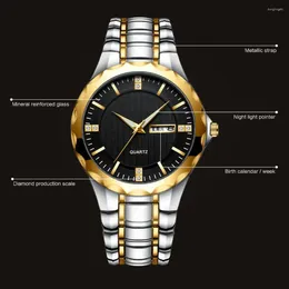 Wristwatches High Accuracy Men Watch Elegant Men's Business With Dual Calendar Display Quartz Movement Rhinestone Decor Waterproof