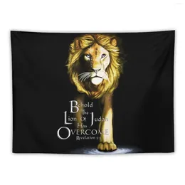 Tapestries Lion Of Judah With Scripture (Gold) Tapestry Wall Carpet Art Mural