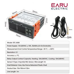 STC-3008 Dual Digital Temperature Controller Two Relay Output DC12V DC 24V AC220V Thermoregulator Thermostat With Heater Cooler