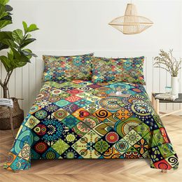 Bedding Polyester Sheets Bohemian Style Printing Flat Sheet with 2Pillowcase Bed Sheet Bed Sheet Set King Queen Size Bedding Set