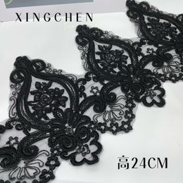 Delicate 1Yard Black Sequin Cording Fabric Flower Venise Venice Mesh Lace Trim Applique Sewing Craft for Wedding Dec. 24cm wide