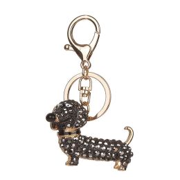 Small Cute Rhinestone Dachshund Dog Design Keychain Bag Car Key Ring Car Styling Interior Accessories Charm Pendant Key Chains