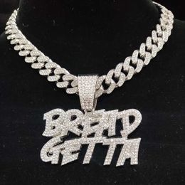 Pendant Necklaces Men Women Hip Hop Bread Getta Necklace with 13mm Crystal Cuban Chain Hiphop Iced Out Fashion Charm Jewelry 230613