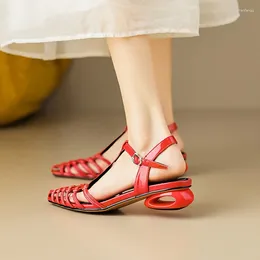 Sandals Summer Women Patent Leather Shoes For Woven Hollow Roman Pointed Toe Chunky Heel Gold Designer