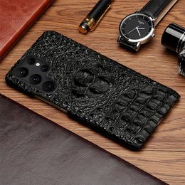 Genuine Leather 3D Crocodile Head Case for Samsung Galaxy S24 S23 S21 S22 Ultra S20 FE S10 Plus Note 20 10 A54 A52S A52 A53 5G