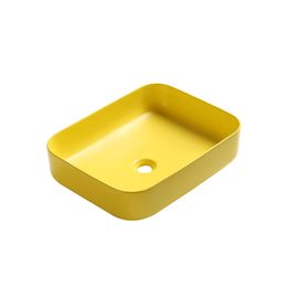 Nordic Yellow Above Counter Basin Ceramic Square Bathroom Art Washbasin Shampoo Sinks Hand Painted Porcelain Sinks without tap