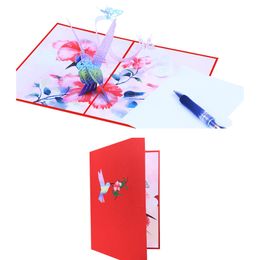 3D Pop Up Cards Hummingbird Birthday Anniversary Gifts Postcard Wedding Invitations Greeting Cards with Envelope