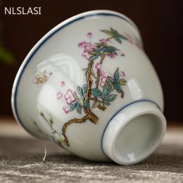 2 Pcs/lot Chinese Antique Ceramic Teacup Exquisite Hand Painted Flower Pattern Tea Bowl Coffee Cup Home Tea Set Master Tea Cup