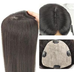 Remy Slik Base Human Hair Topper for Women Natural Black Colour Straight Clip in Pieces 13x15cm4798817