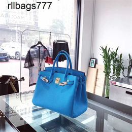 Leather Bk Bags Handmade Sky Blue Lychee Grain Bag Womens Bright Soft Hand Shoulder Middle