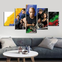 5 Panel Fast Furious Racing Movie Decor Canvas Picture Wall Art HD Print Pictures Poster No Framed Room Decor Home Decor