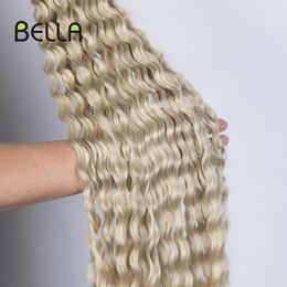Bella Deep Wave Crochet Hair Synthetic Hair Extensions 32 Inch Natural Long Soft Twist Hair Blonde Colour Braiding hair For Women