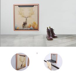 Home Furnitures Nordic Wall Painting Folding Stool Ultra Thin Hidden Wall Stool Bathroom Furniture Shower Chair Shoe Stools Seat