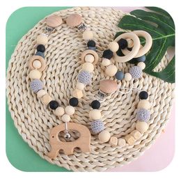 Baby Pram Pendant Rattle Pacifier Clip Chain Silicone Beads Bracelet Wooden Teether Nursing Chewing Baby Toys Nipple Holder