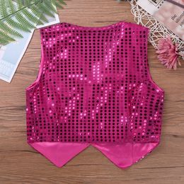 Children Shining Clothes Boys Choir Students Stage Performance Costumes Kids Hip-hop Jazz Dance Glittery Sequined Vest Waistcoat
