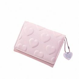 2024 Women's Mey Clip Solid Colour Love Imprinted PU Leather Short Coin Wallet Three Fold Multi-card Slot Card Bag Credit Card 0007#