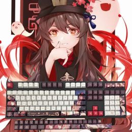 Accessories 136PCS New Genshin Impact Keycaps Beauty Game Character Hutao Keycap Mechanical Keyboard Decoration Cool Man Otaku Anime Keycap