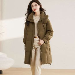 White Duck Medium Length Down for Women's Winter 2023 New Fashionable Western-style Hooded Loose and Thickened Warm Jacket