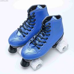 Inline Roller Skates Factory Sale Double Row Blue Lether Roller Skates With PU Flash Wheel Man Woman Patines Outdoor Sports Shoes Size 32-45 Y240410