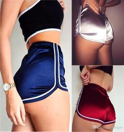 Women Summer Sports Shorts with silky satin Yoga Running Sportwear Gym Slim Fitness Workout Shorts Pants Beach Mini Short Pants RF2309815