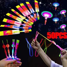 LED Flying Toys LED Luminous Slingshot Outdoor Flash Light Flying Arrows Flying Toys Helicopter Slingshots Catapult Kids Adults Toy Party Props 240410