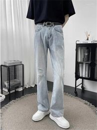 Men's Jeans High Street Ripped Male Tide Hip-hop Flare Pants 2024 Summer Thin Section Straight Denim Trousers Loose Casual Old