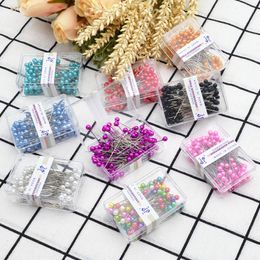 100Pcs/Box 40mm Colourful Round Pearl Head Needles Stitch Straight Push Sewing Pins For Dressmaking DIY Sewing Tools Positioning