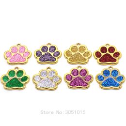 Wholesale 20Pcs Golden Personalized Dog ID Tags Engraved Cat Dog Puppy Pet ID Name Tag Pendant Pet Accessories Paw Glitter plate