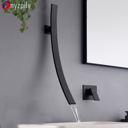 Onyzpily Basin Faucet Wall Mounted 70cm Spout Waterfall Single Handle Chrome Bathroom Mixer Tap Concealed Basin Sink Torneira
