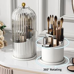 Storage Boxes 360° Rotating Makeup Brush Holder With Lid Lipstick Eyebrow Pencil Eye Shadow Box Luxury Cosmetic Organiser Transparent