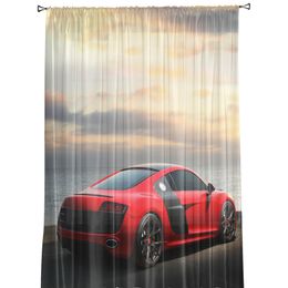Red Racing Car Sea View Window Curtains Bedroom Modern Drape Sheer Tulle Valances Living Room Kitchen Voile Curtain