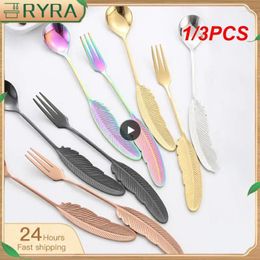 Forks 1/3PCS Smooth And Easy To Clean Surface 304 Stainless Steel Feather Spoon Creative Handle Design Kitchen Ware