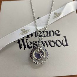 Designer Viviane Westwood Empress Dowager of the West 3d Saturn Purple Ball Necklace Womens Classic Ufo Planet Full Diamond Clavicle Chain High Edition