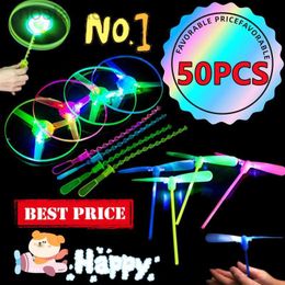 LED Flying Toys 50/30/10/5/1PC LED Luminous Bamboo Dragonfly Flying Disc with Light Outdoor Night Flying Toys Kids Birthday Party Props Gifts 240410