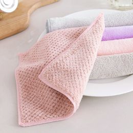 5PCS/Set Household Kitchen Towel Absorbent Thicker Double-layer Microfiber Kitchen Dishwashing Cloth cleaning cloth beige#pink