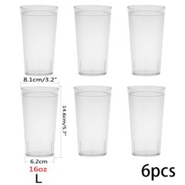 16OZ Clear Cafe Cup Restaurant Tumbler Drink Cups Plastic Break Resistant Drinking Glasses Bar Accessories Kitchen 4/6/10pcs