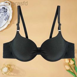 Bras Sexy Women Cotton Push Up Gathered Bra Deep V Underwire Ladied Brassiere Lingerie Solid Bras Backless Intimate Underwear 240410