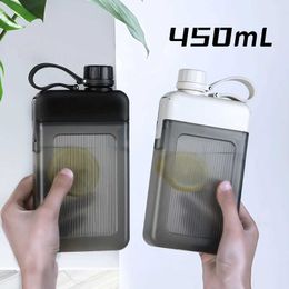 Mugs 450ML Square Flat Sports Water Bottle Portable Tumbler Drinking Cups Large Niche Accompanying Cup With Handle Notebook Bottles 240410